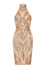 Bonita Gold Luxe Tribal Sequin Embellished Backless Midi Dress