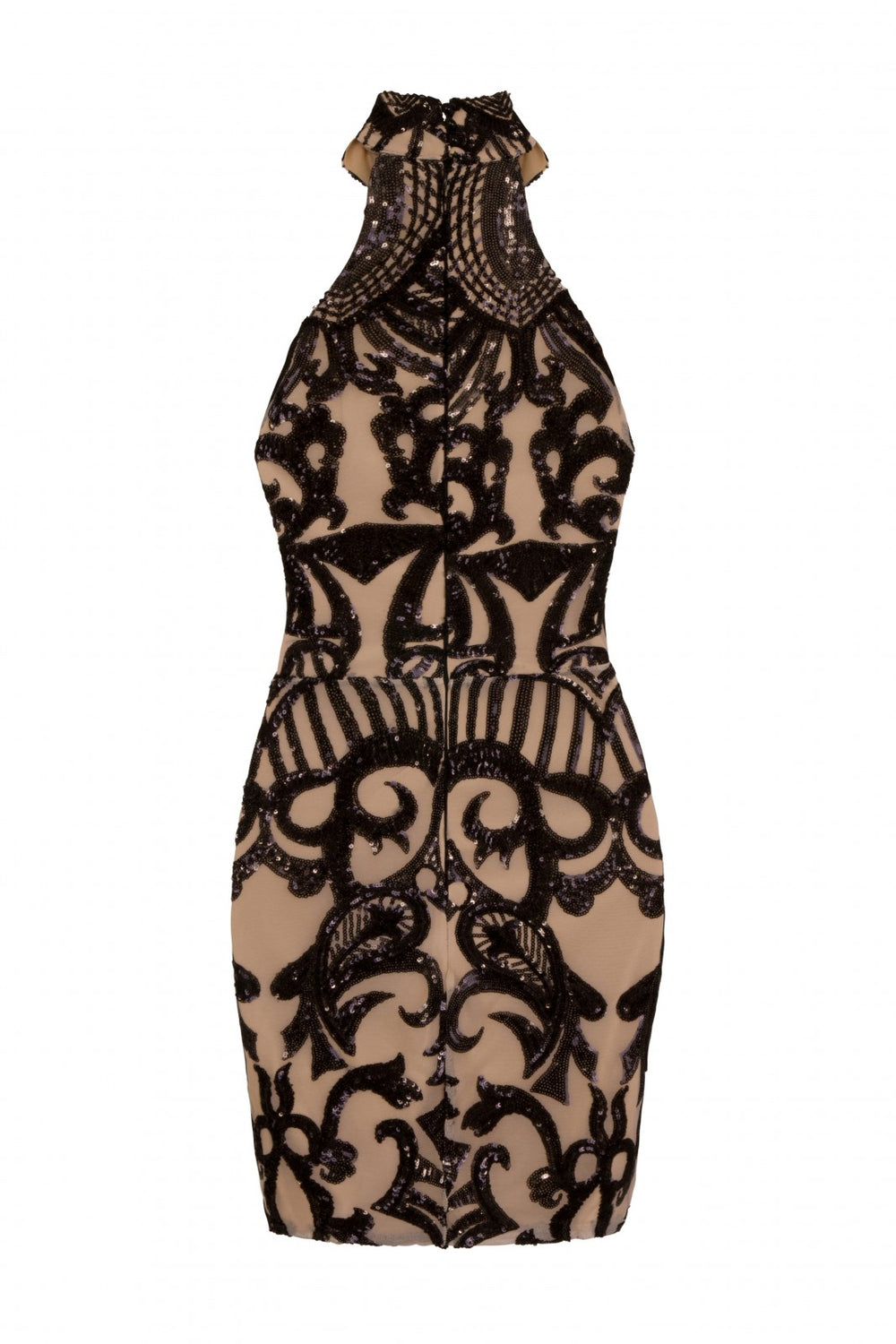 Fate Black Nude Vip Luxe Illusion Sequin Embellished Mini Bodycon Dress