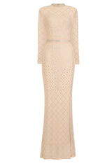 Ice Queen Nude Crystal Rhinestone Mesh Bodycon Mermaid Maxi Dress