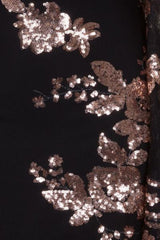 Flirt Black & Rose Gold Batwing Floral Sequin Scalloped Kaftan Dress