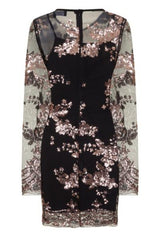 Flirt Black & Rose Gold Batwing Floral Sequin Scalloped Kaftan Dress