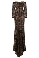 Rain Black Luxe Vip Sequin Sweetheart Off Shoulder Fishtail Dress