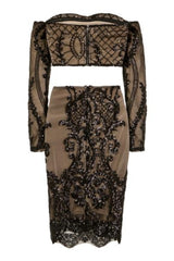 Lust Luxe Black Sequin Brocade Two Piece Skirt Top Co Ord Set