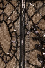 Lust Luxe Black Sequin Brocade Two Piece Skirt Top Co Ord Set