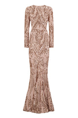 Arabella Rose Gold Luxe Tribal Vip Sequin Plunge Fishtail Dress