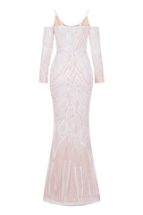 Vienna White Luxe Tribal Vip Illusion Sequin Mermaid Maxi Dress