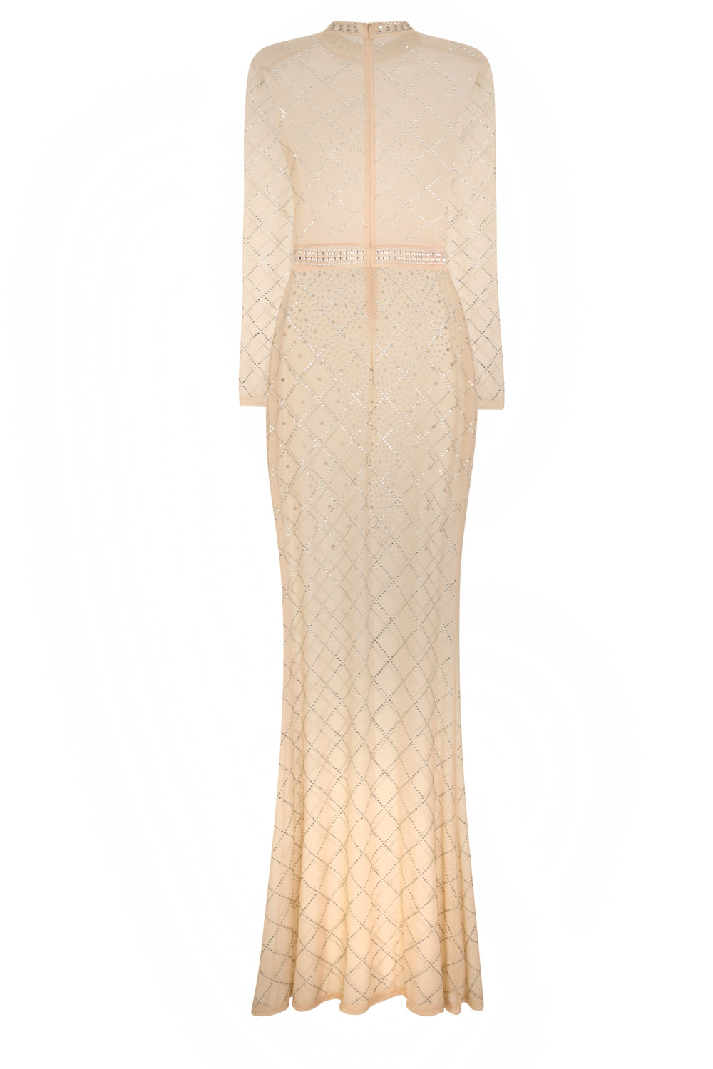 Sheer Dreams Nude Crystal Rhinestone Mesh Transparent Maxi Dress
