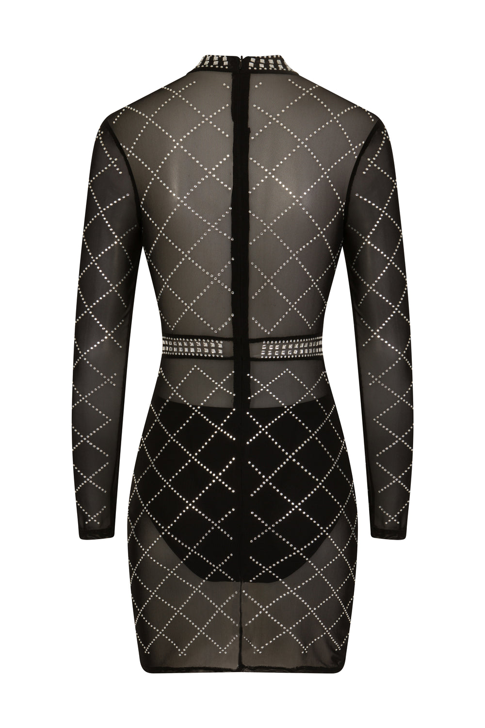 Lopez Black Crystal Rhinestone Embellished Sheer Mesh Bodycon Dress