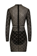 Lopez Black Crystal Rhinestone Embellished Sheer Mesh Bodycon Dress