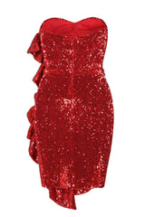 Ruffle Me Up Red Strapless Sequin Bodycon Dress