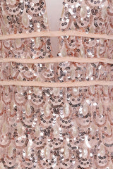 Monroe Rose Gold Nude Alluring Sequin Mermaid Maxi Dress