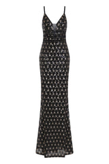 Monroe Black Gold Alluring Sequin Mermaid Maxi Dress