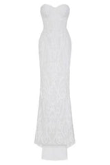Love Spell White Sweetheart Brocade Sequin Fishtail Dress