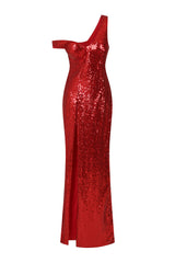 Marilyn Red Sequin Off The Shoulder Maxi Slit Dress