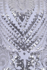 Magic Vip Silver Luxe Tassel Fringe Sequin Embellished Illusion Maxi Dress
