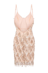 Shake It Gold Nude Ombre Sequin Tassel Fringe Backless Dress