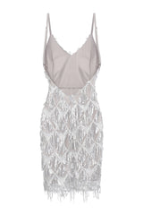 Shake It Silver Ombre Sequin Tassel Fringe Backless Dress