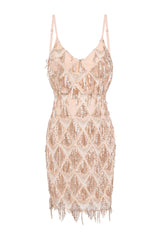 Shake It Gold Nude Ombre Sequin Tassel Fringe Backless Dress