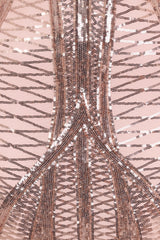Hilton Luxe Rose Gold Nude Cage Sequin Bandage Illusion Dress