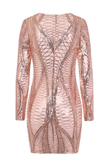 Hilton Luxe Rose Gold Nude Cage Sequin Bandage Illusion Dress