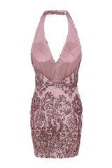 Heart Breaker Rose Gold Halterneck Floral Sequin Embellished Dress