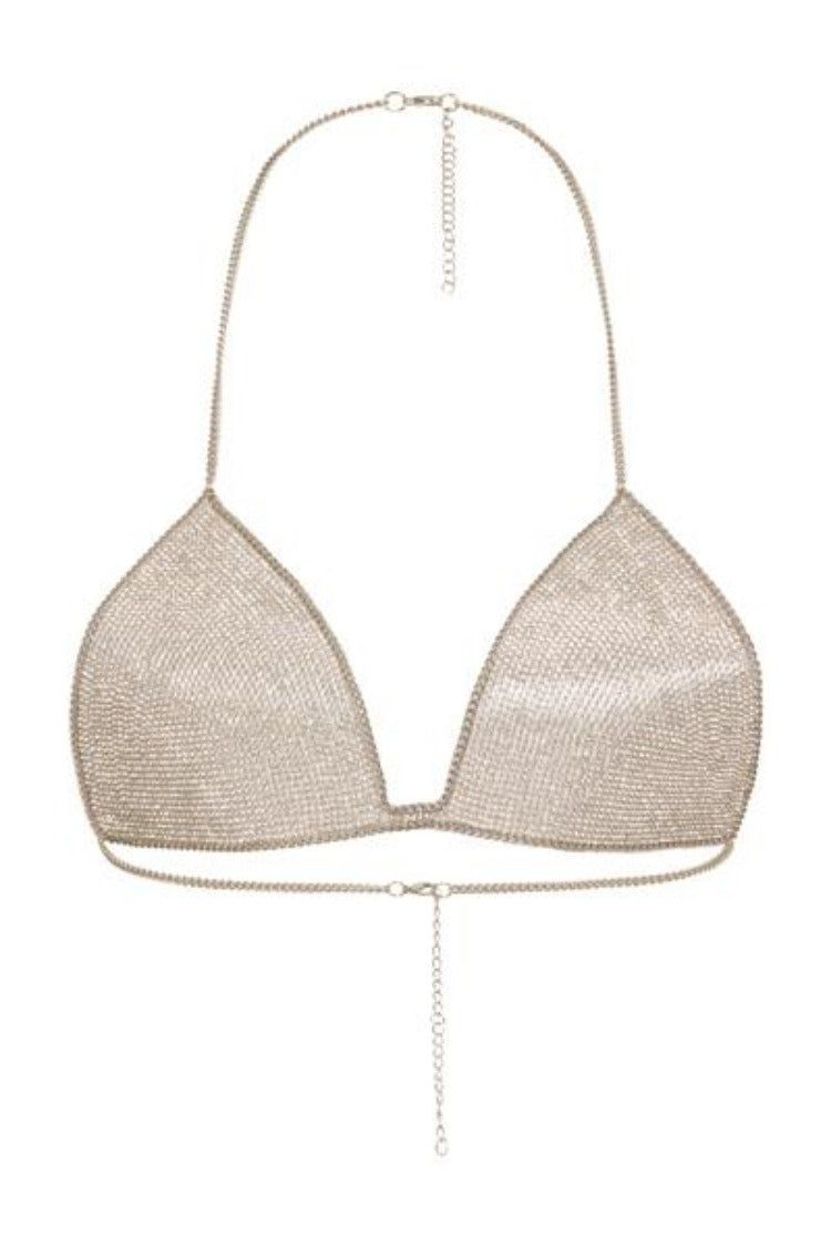 Hot Nights Silver Crystal Jewel Encrusted Bra Bralet