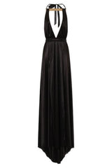 Riri Black Gold Choker Plunge Double Slit Maxi Dress