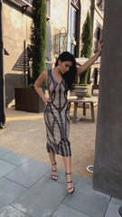 Iconic Luxe Black Cage Sequin Bandage Illusion Midi Pencil Dress
