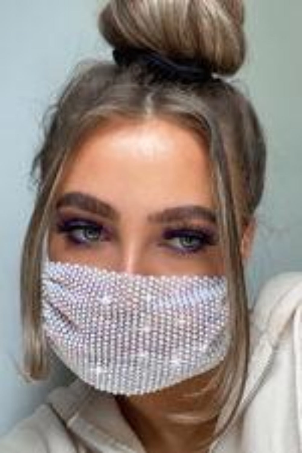 Angel Eyes White Diamante Crystal Encrusted Fashion Face Mask