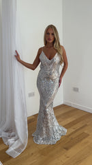 Spotlight Silver Vip Luxe Sequin Backless Mermaid Fishtail Dress