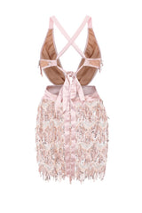 Holly Glam Rose Gold Ombre Sequin Tassel Fringe Sheer Dress