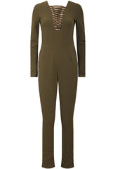 Kim Khaki Lace Tie Up Jumpsuit
