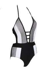 La Monochrome Mesh Cutout Swimsuit Bodysuit