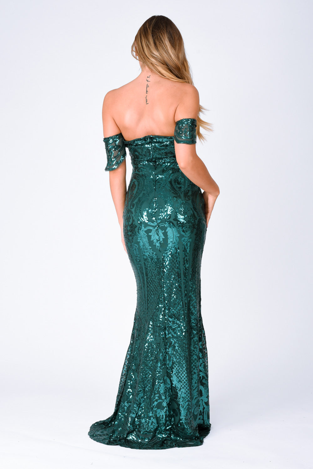 nazz collection sweetheart plunge sequin embellished bardot off the shoulder maxi fishtail mermaid dress emerald green