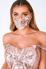 Layali Toxic Lovestruck Rose Gold Sequin Embellished Face Mask