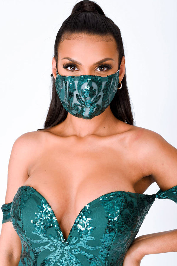 Layali Toxic Lovestruck Green Sequin Embellished Face Mask