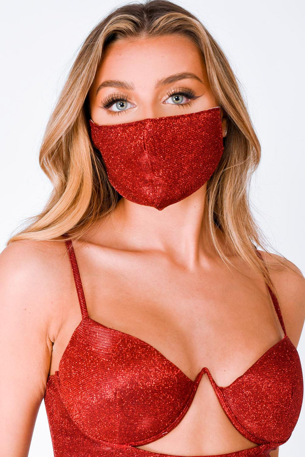 London Metallic Red Glitter Sparkle Face Mask
