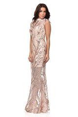 Astelle Nude Tree Effect Sequin Sheer Maxi Dress