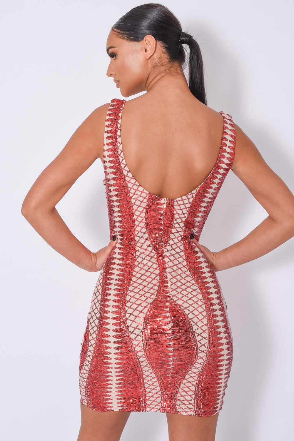 Till Midnight Red Cut Out Sequin Bandage Cage Bodycon Dress