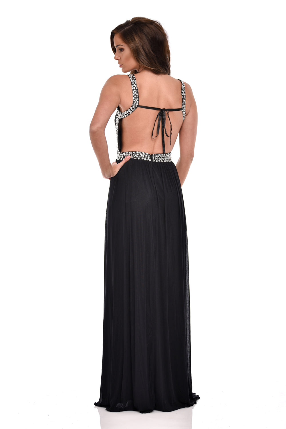 Nola Black Backless Maxi Grecian Dress