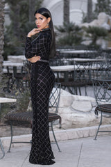 Ice Queen Black Crystal Rhinestone Mesh Bodycon Mermaid Maxi Dress