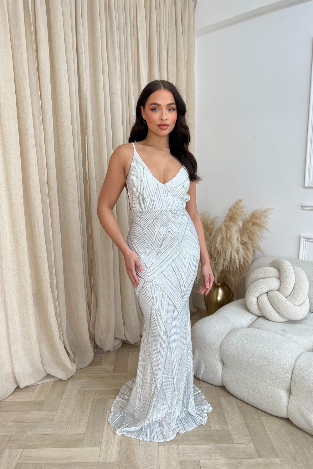 Endless Silver & White Luxe Sequin Backless Hourglass Mermaid Fishtail – Nazz Collection