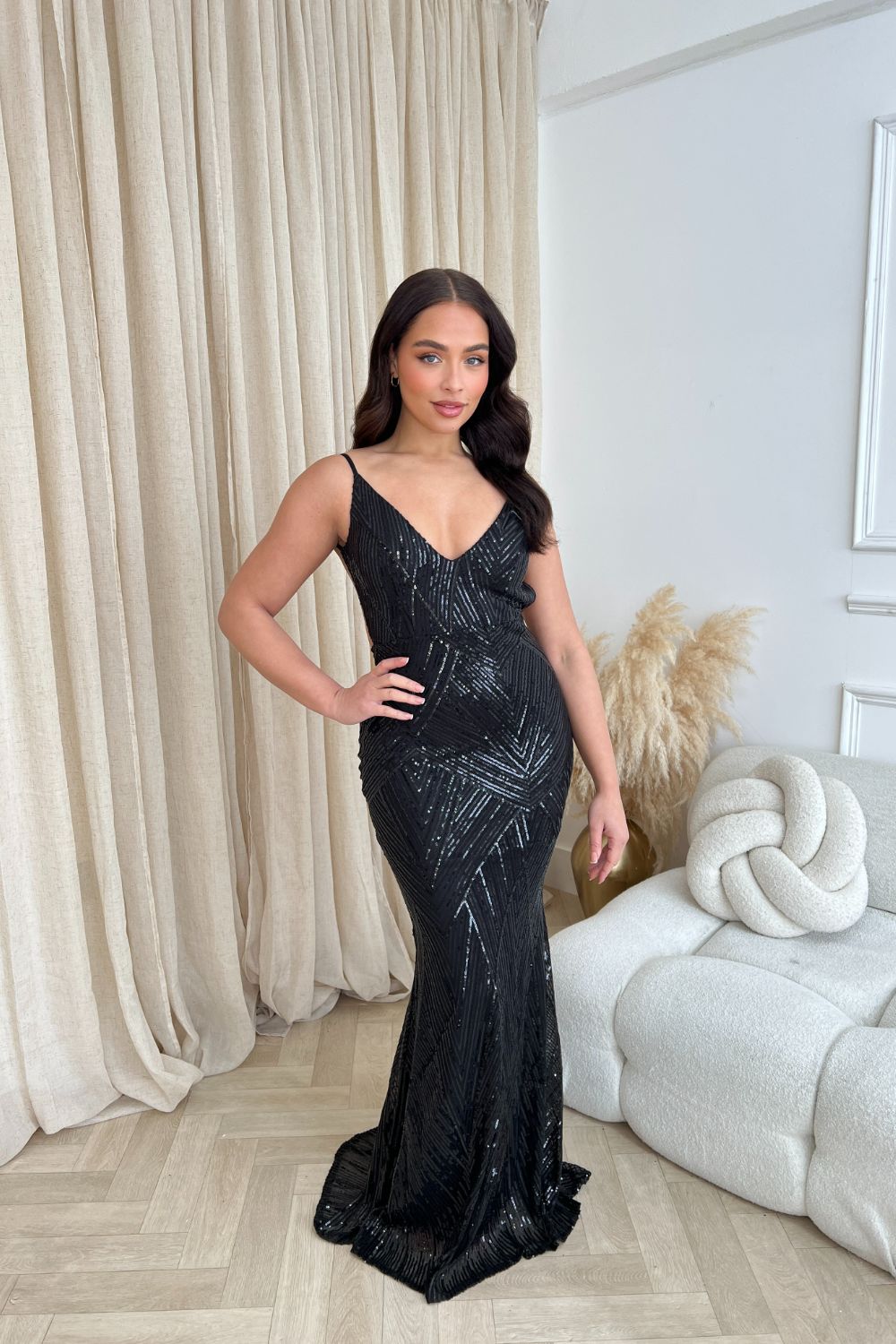 black and rose gold sequin embellished fishtail maxi dress Closing Down Sale