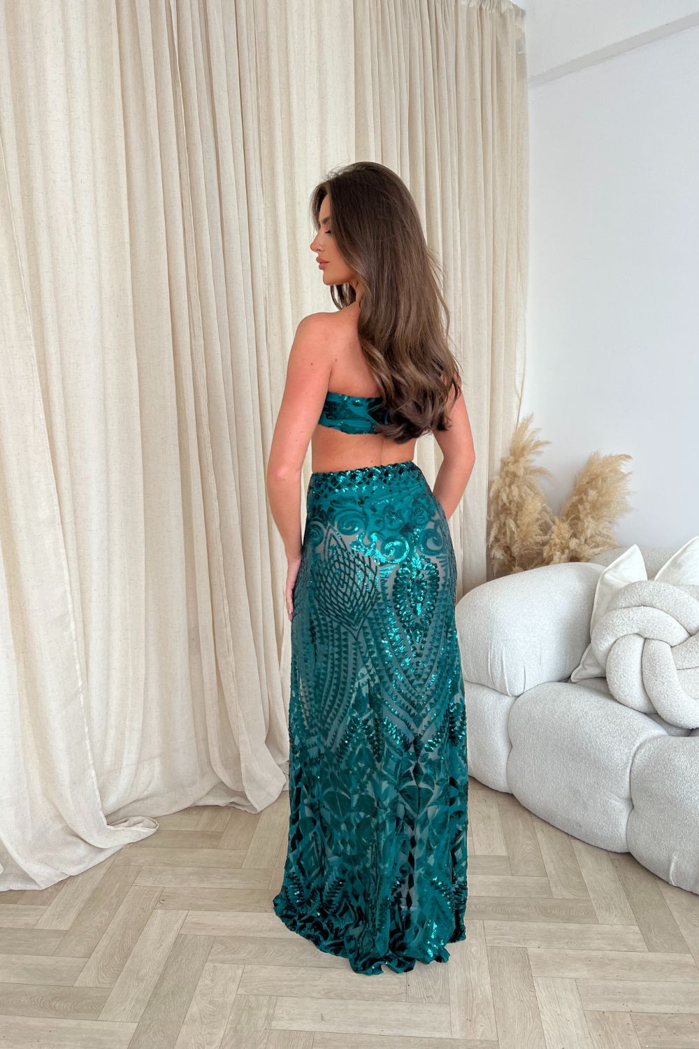 Shakirah Emerald Green Luxe Bandeau Sequin Embellished Two-Piece Maxi Nazz Collection Shakirah Emerald Green Luxe Bandeau Sequin Embellished Two-Piece Maxi Nazz Collection