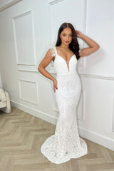 Trophy White Luxe Plunge Tribal Sequin Embellished Illusion Feather Open Back Maxi Dress