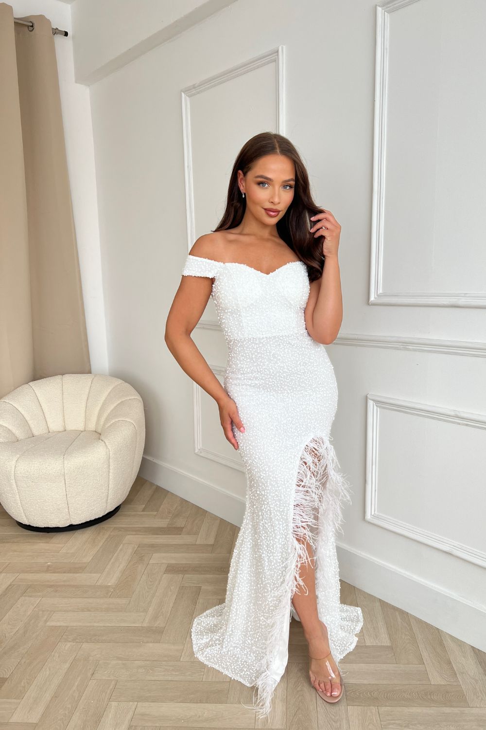 White lace maxi dress off shoulder Clearance