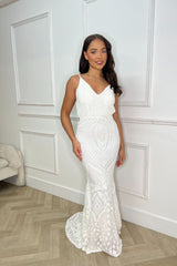 Spotlight White Vip Luxe Sequin Backless Mermaid Fishtail Dress