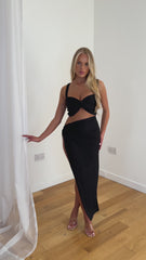 Luxury Views Black Glitter Embossed Knotted Slit Co Ord two Piece Set