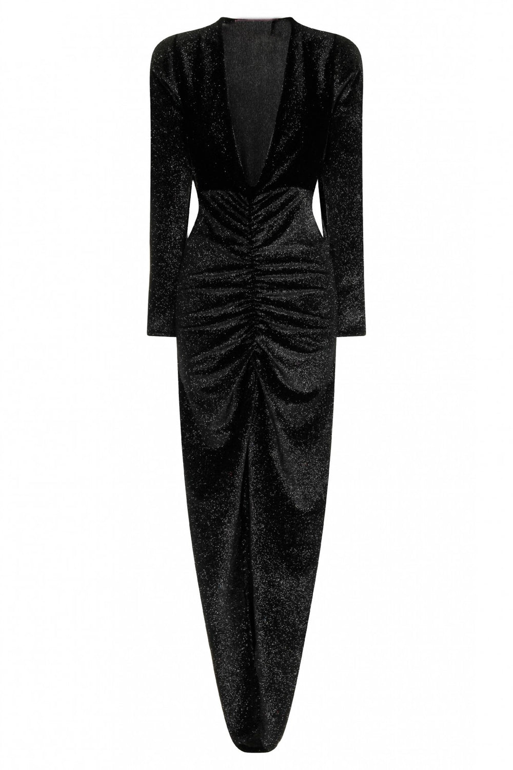 Yasmine Black Velvet Embellished Diamante Long Sleeve Maxi Dress