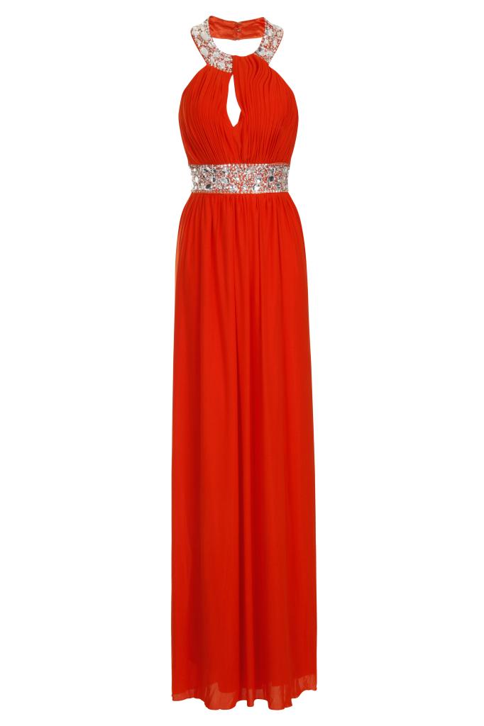 Donna Coral Crystal Grecian Maxi Gown Dress